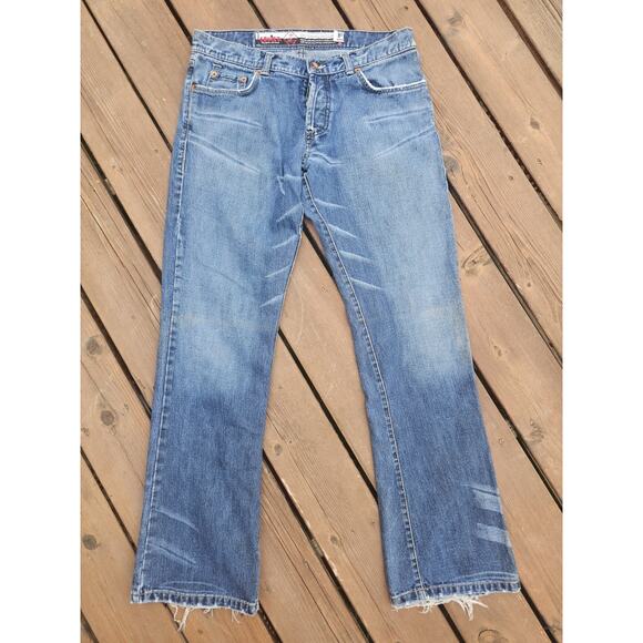 Vintage Soviet Jean Culture Denim Button Fly Pants No. 1 Hipster Sz 33 Distress - Picture 1 of 9